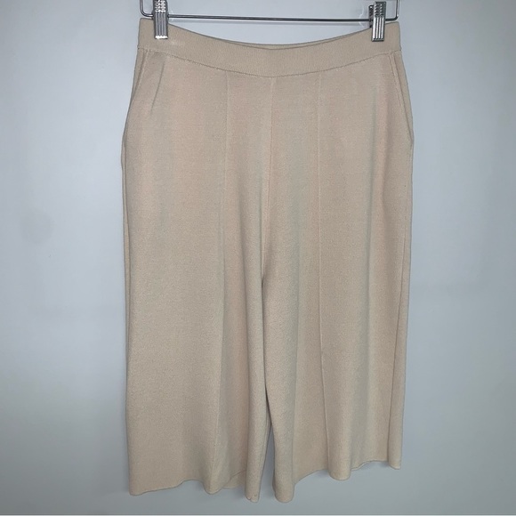 Zara Knit Shorts Women’s Size Small Neutral Beige Nude Long High Waisted Stretch - Picture 2 of 10